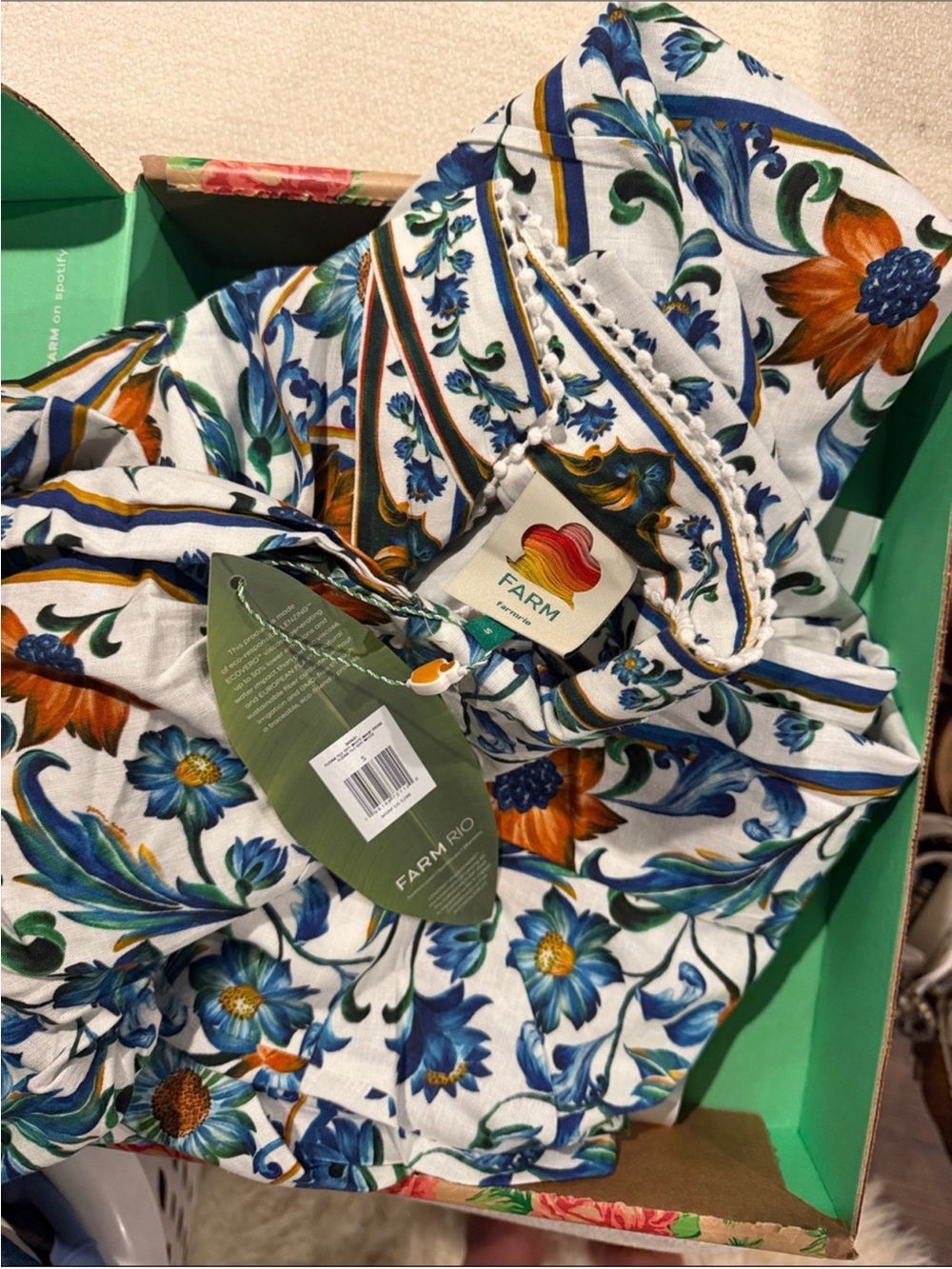 FARM Rio White Maxi Dress with Blue & Orange Floral Print - Picture 4 of 8